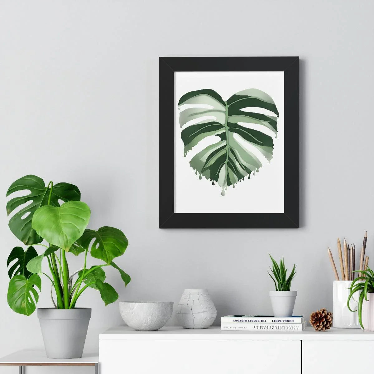 Melting Monstera Albo Framed Print – Botanical Wall Art