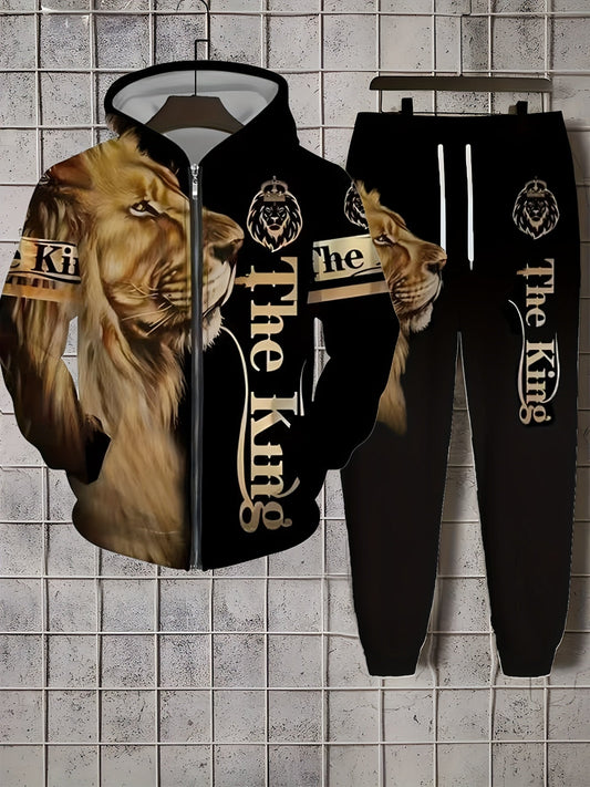 Men'S Casual 2pc Digital Lion Design Sweatshirt And Pants Combination