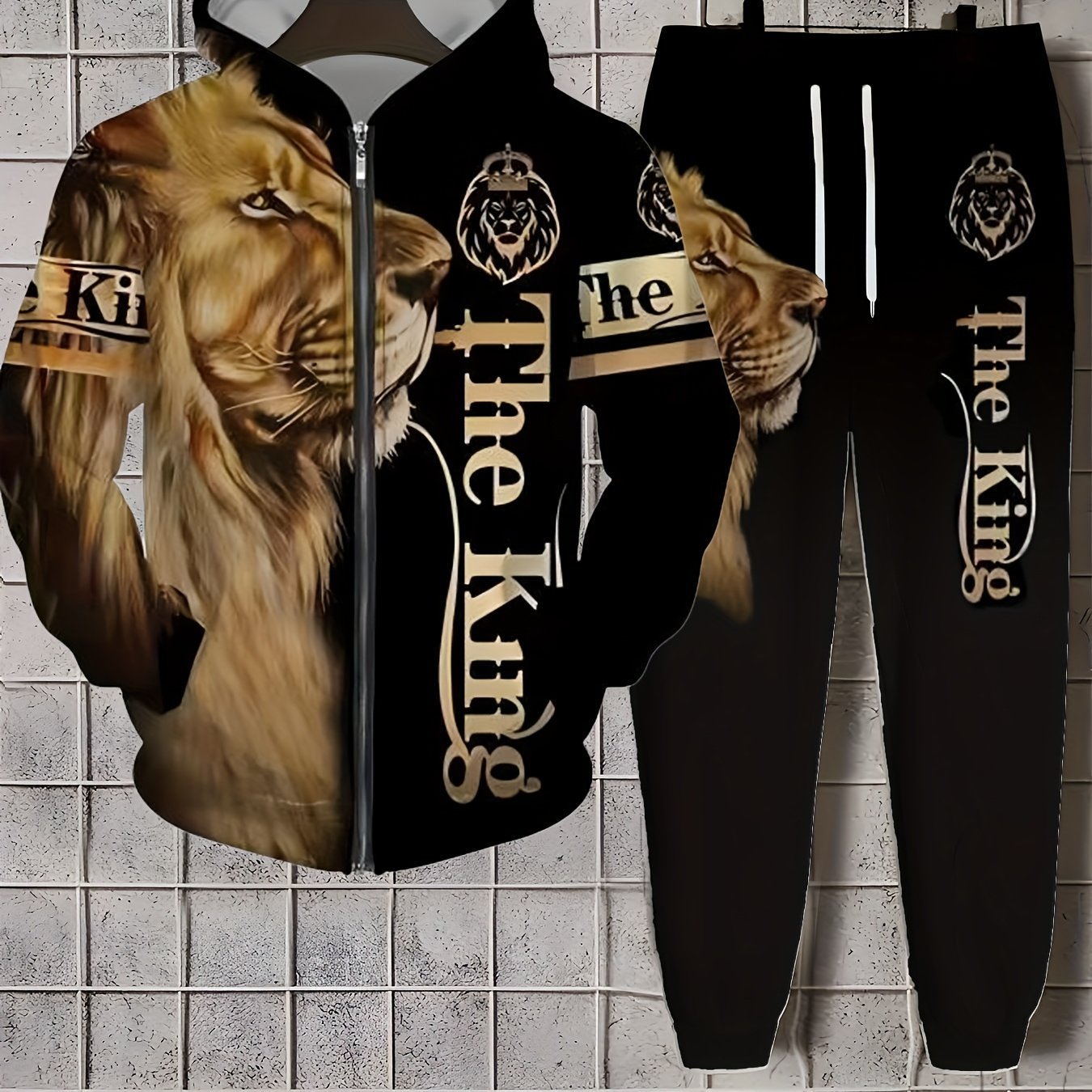 Men'S Casual 2pc Digital Lion Design Sweatshirt And Pants Combination