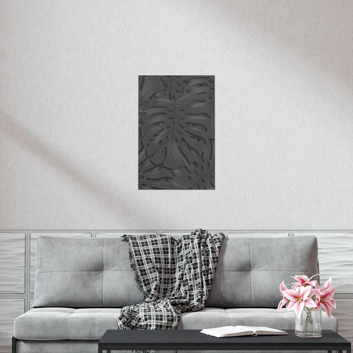 Charcoal Monstera Botanical Print – Unframed Wall Art