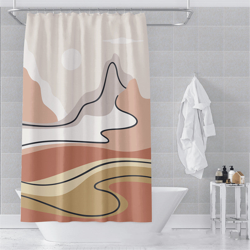 Morandi Abstract Art Shower Curtain - Luxury Waterproof Polyester Fabric with Muted Earth Tones for Modern Minimalist Decor