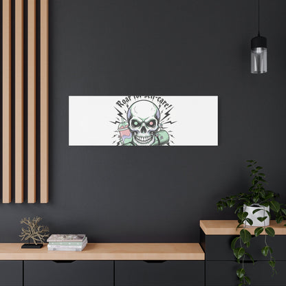Roar for Self-Care Skull Canvas | heavy metal wellness, gothic wellness quote