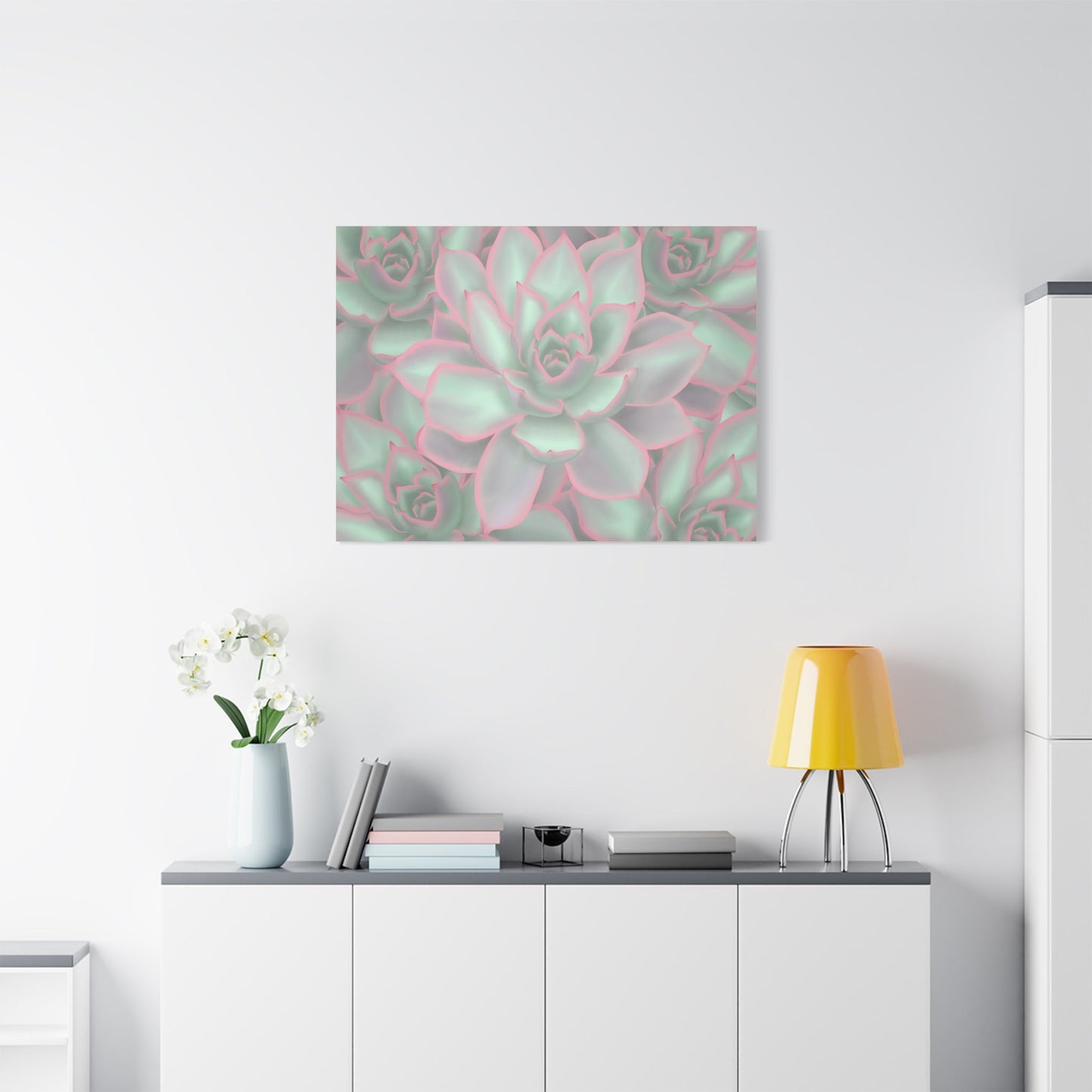 Echeveria Violet Queen Succulent Pattern Canvas Print – Botanical Wall Art
