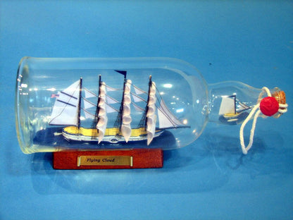 Blue Flying Cloud Ship in a Glass Bottle 11""