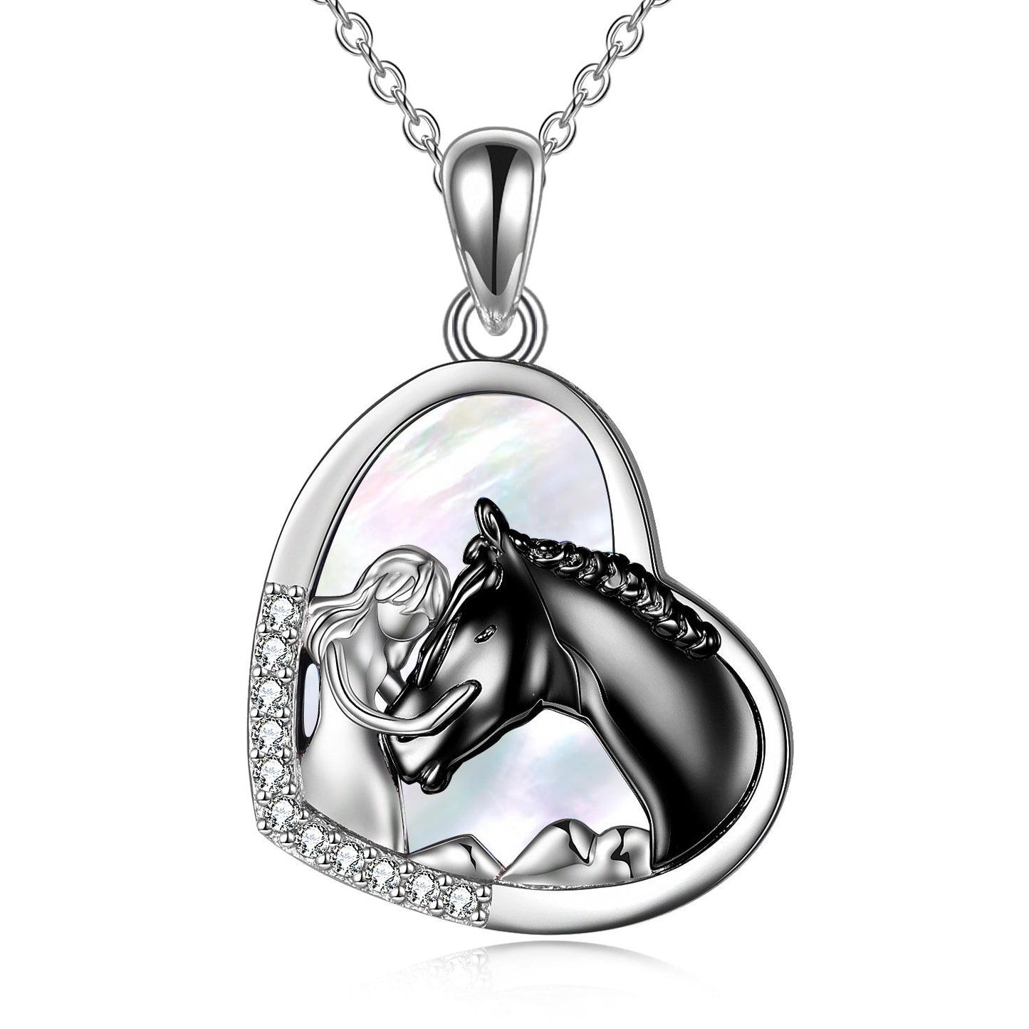 Sterling Silver Heart Pendant Necklace Embracing Horse Design