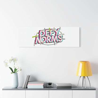 Defy Norms Canvas, Anti-Aesthetic Glitch Typography, Brutalist Poster Style
