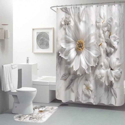 Simple Floral Pattern Waterproof Shower Curtain Suit