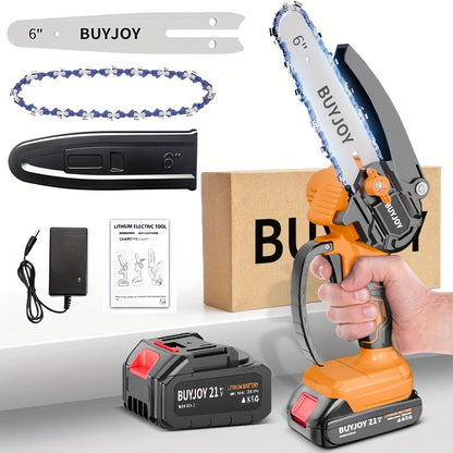 6-inch Cordless Lightweight Electric Landscaping Chainsaw w/ L-ion Battery, Chain And Fast Charger