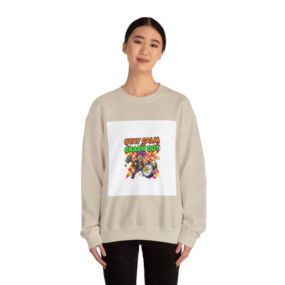 Stay Calm Crash Out Crewneck Sweatshirt | neon graffiti, meltdown design