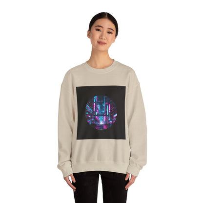 Neon Cyberpunk Skyline Sweatshirt | synthwave cityscape, future city art