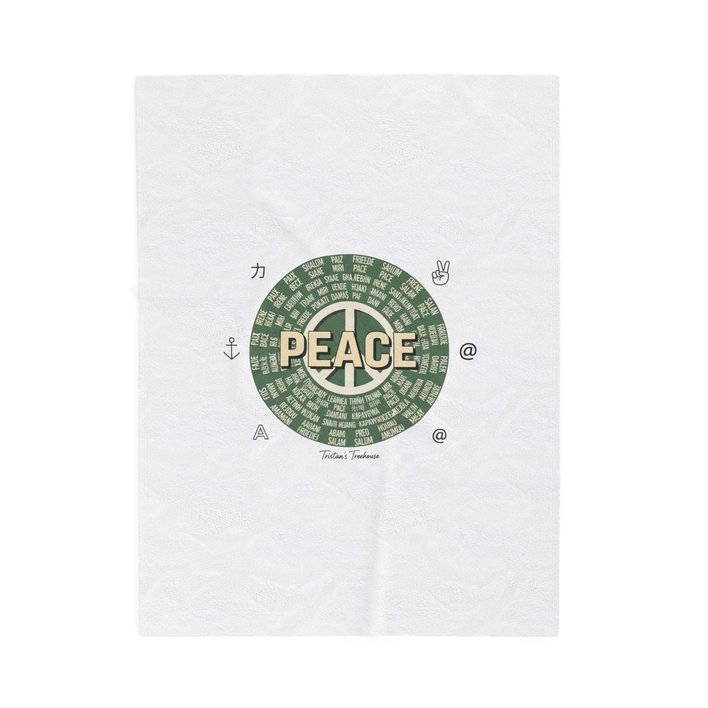 Handwritten Peace Doodle Velveteen Plush Blanket | Sketch Aesthetic, Cozy Pastel