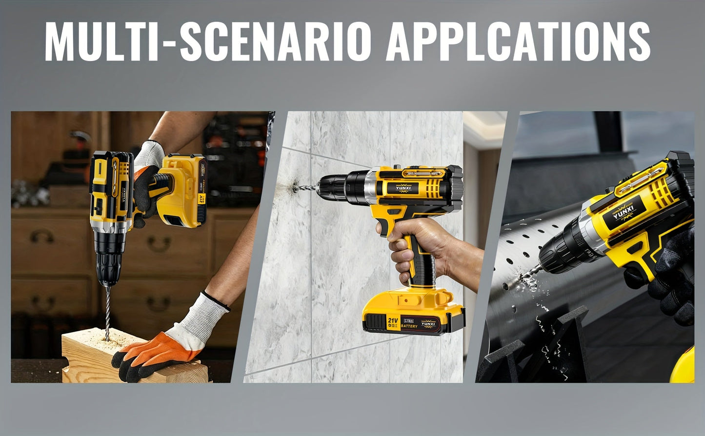 21V Multi-function Impact Drill Set Wireless Power w/ Battery And Quick Charger