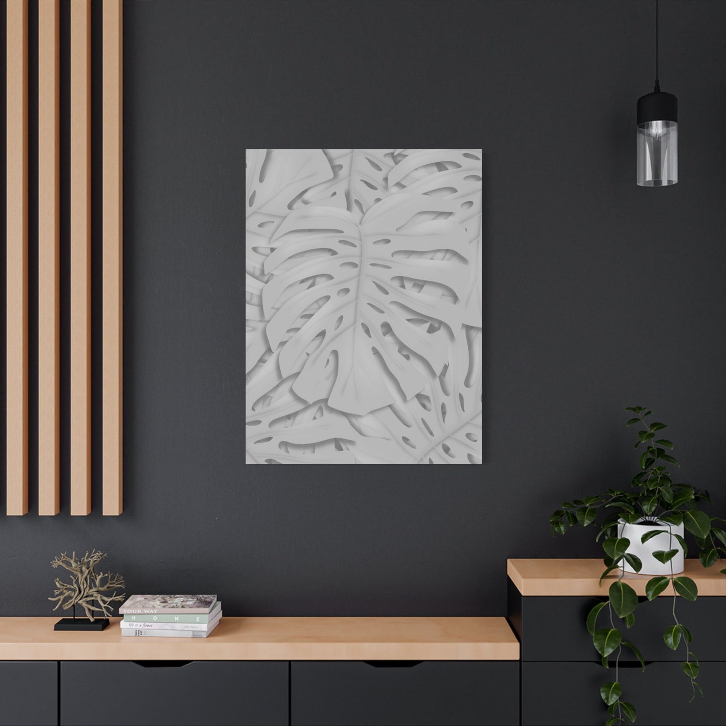 Soft Grey Monstera Canvas Print – Botanical Wall Art