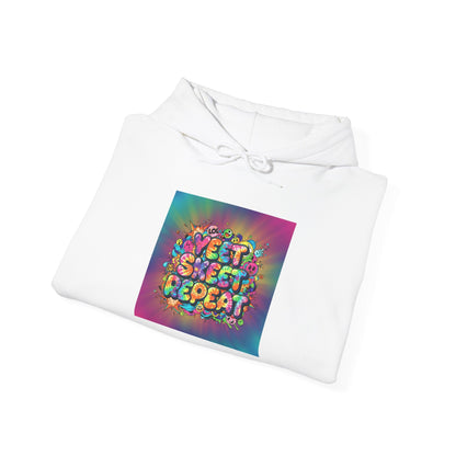 SWEET SWEET REPEAT Hoodie | slogan & glitch graphic, meme phrase