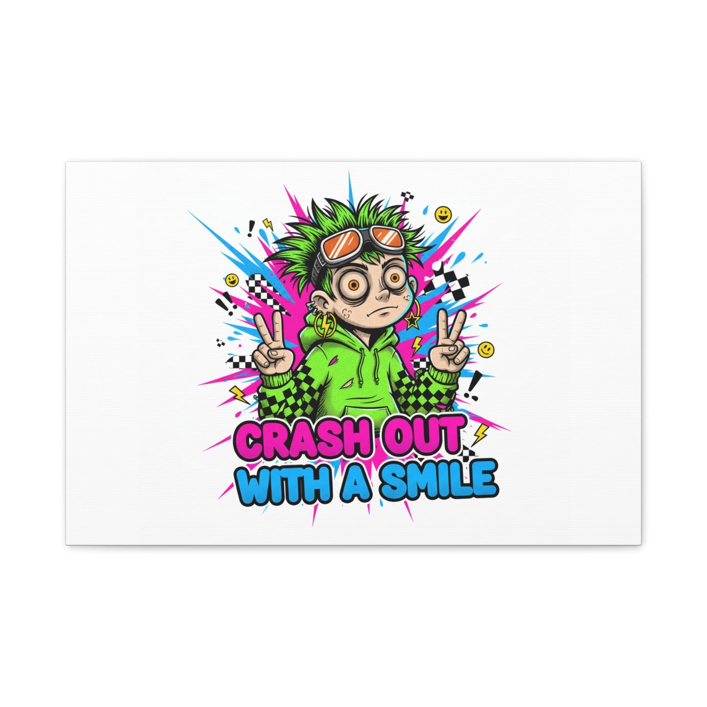 Crash Out With a Smile Canvas Print | Neon Skate Graffiti, Meme Meltdown Art