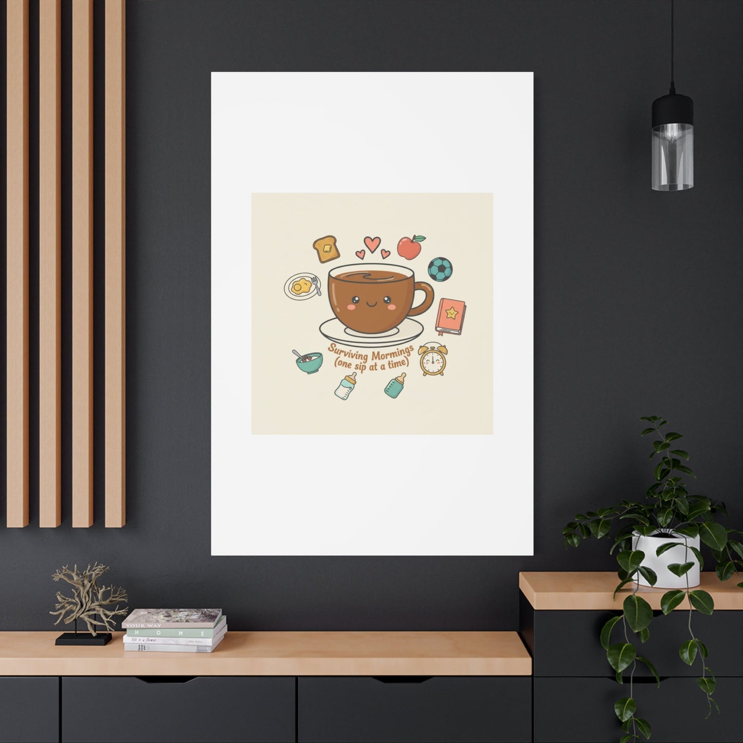 Surviving Mornings (One Sip at a Time) Canvas | Parenting Morning Humor, Coffee & Kids