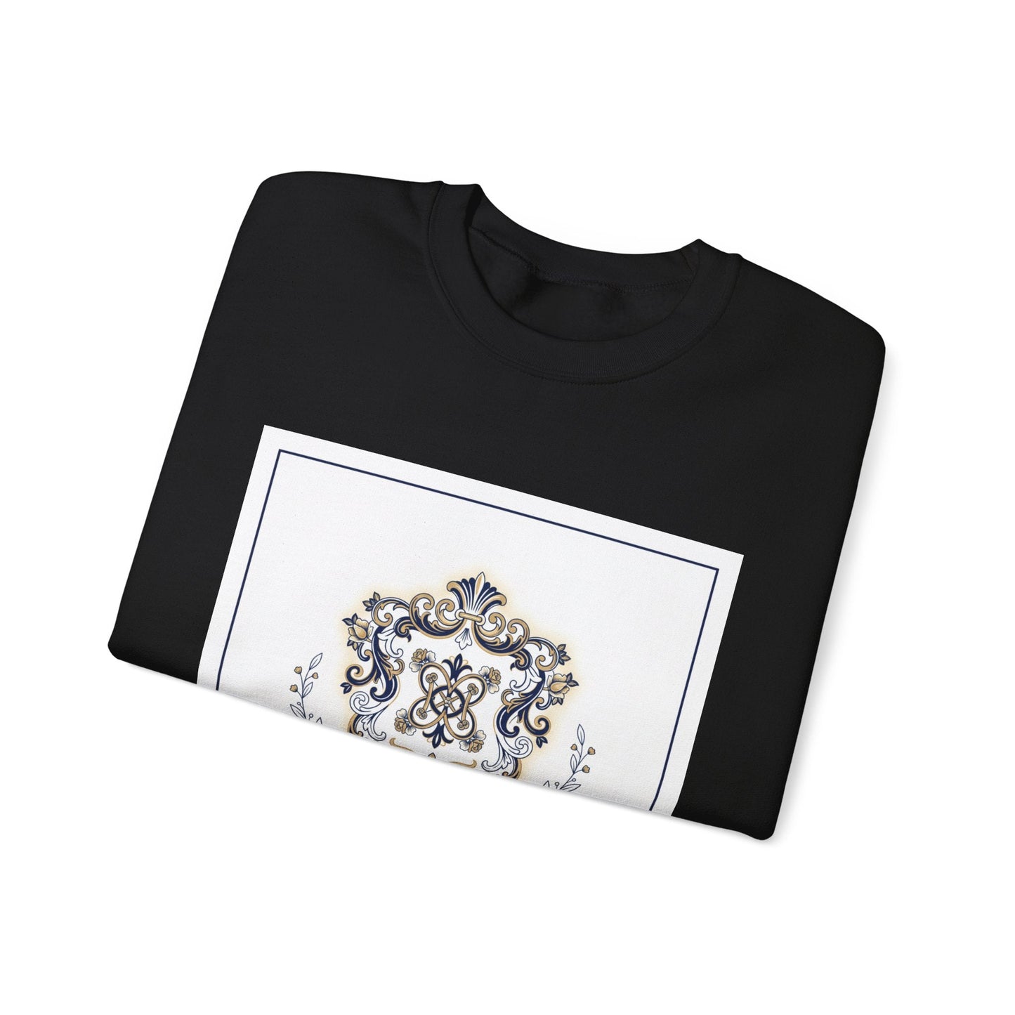 Ornate Pin Emblem Crewneck Sweatshirt | brooch graphic, baroque print