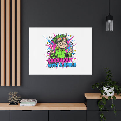 Crash Out With a Smile Canvas Print | Neon Skate Graffiti, Meme Meltdown Art