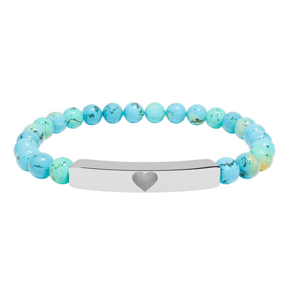 Engraved Natural Stone Stretch Bar Bracelet — Personalized Heart Bar Beaded Bracelet