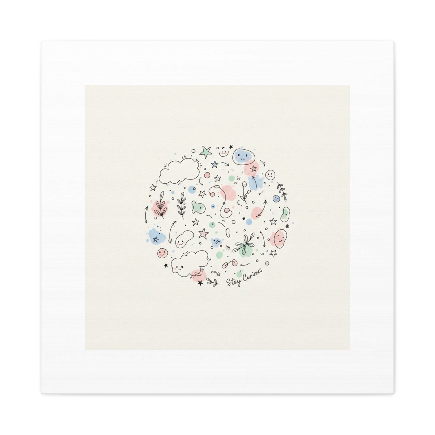 Doodle Circle Line Drawing Matte Canvas, Hand-Drawn Sketch Art