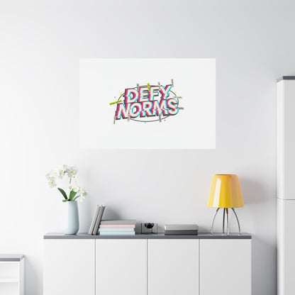 Defy Norms Canvas, Anti-Aesthetic Glitch Typography, Brutalist Poster Style
