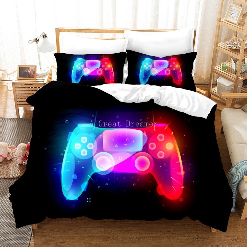Digital 3D Game Controller Pattern Printed Bedding Three-Piece Set