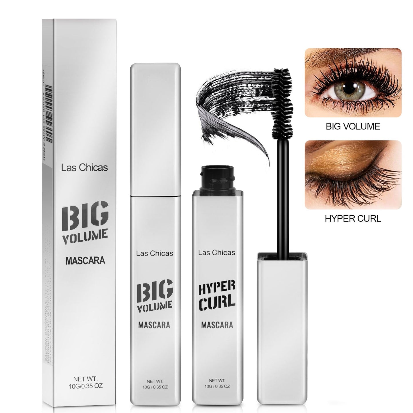 2pcs Las Chicas 12-hour Long-lasting Waterproof 10ml Ultra Volumizing Lengthening Hyper Curl Mascara Black