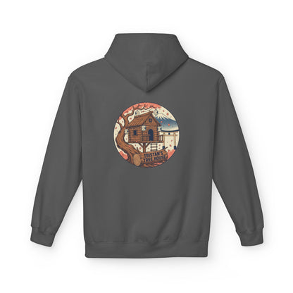 Hoodie — “Love is a Universal Language” Cozy Retro Cabin Graphic Hoodie