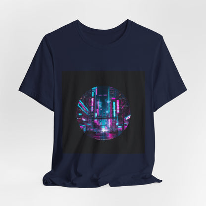 Neon Cyberpunk Skyline Tee | synthwave skyline, future city art