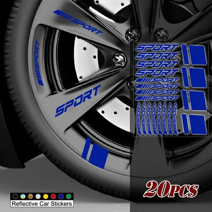 20pcs Reflective Sport Car Wheel Rim Vinyl Stickers - Self-Adhesive Racing Stripe Decals with Glossy Finish, Checkered & Stripe Patterns, Red/ Colors, Irregular Shapes for Night Driving Safety, Easy Application & Removal, Dur