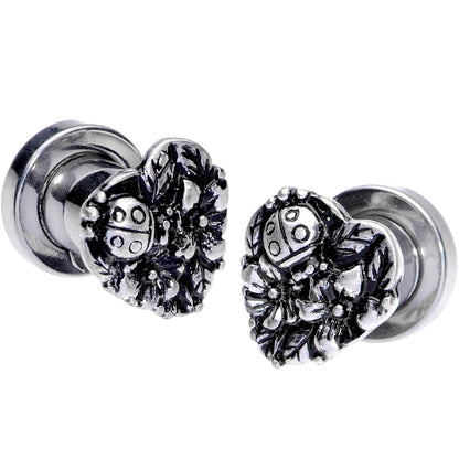 Ladybug Heart Screw Fit Tunnel Plug Set 6mm to 16mm
