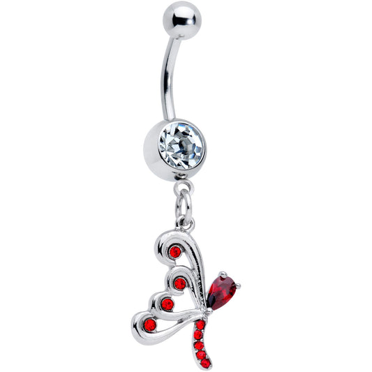 Clear Red CZ Gem Dragonfly Wings Dangle Belly Ring
