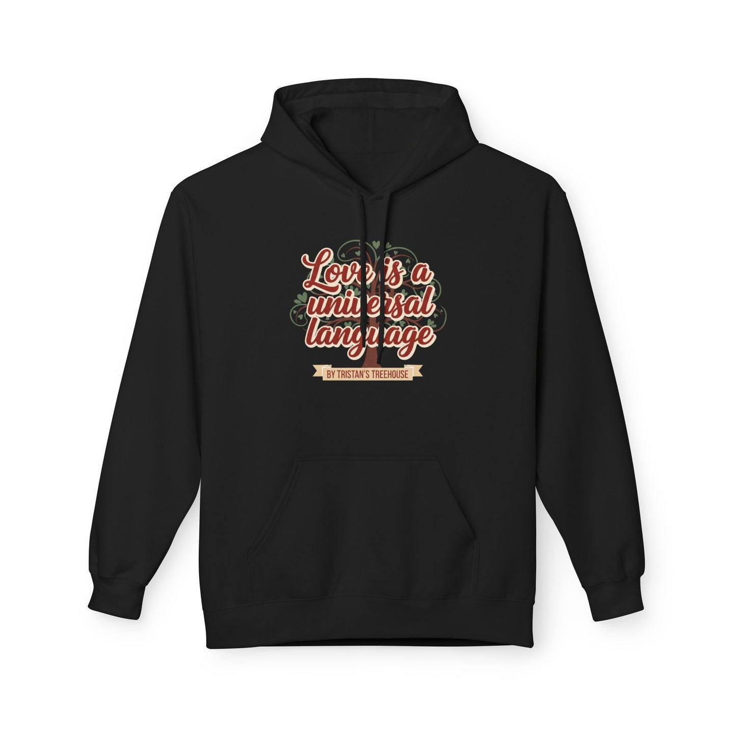 Hoodie — “Love is a Universal Language” Cozy Retro Cabin Graphic Hoodie