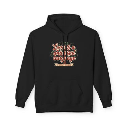 Hoodie — “Love is a Universal Language” Cozy Retro Cabin Graphic Hoodie