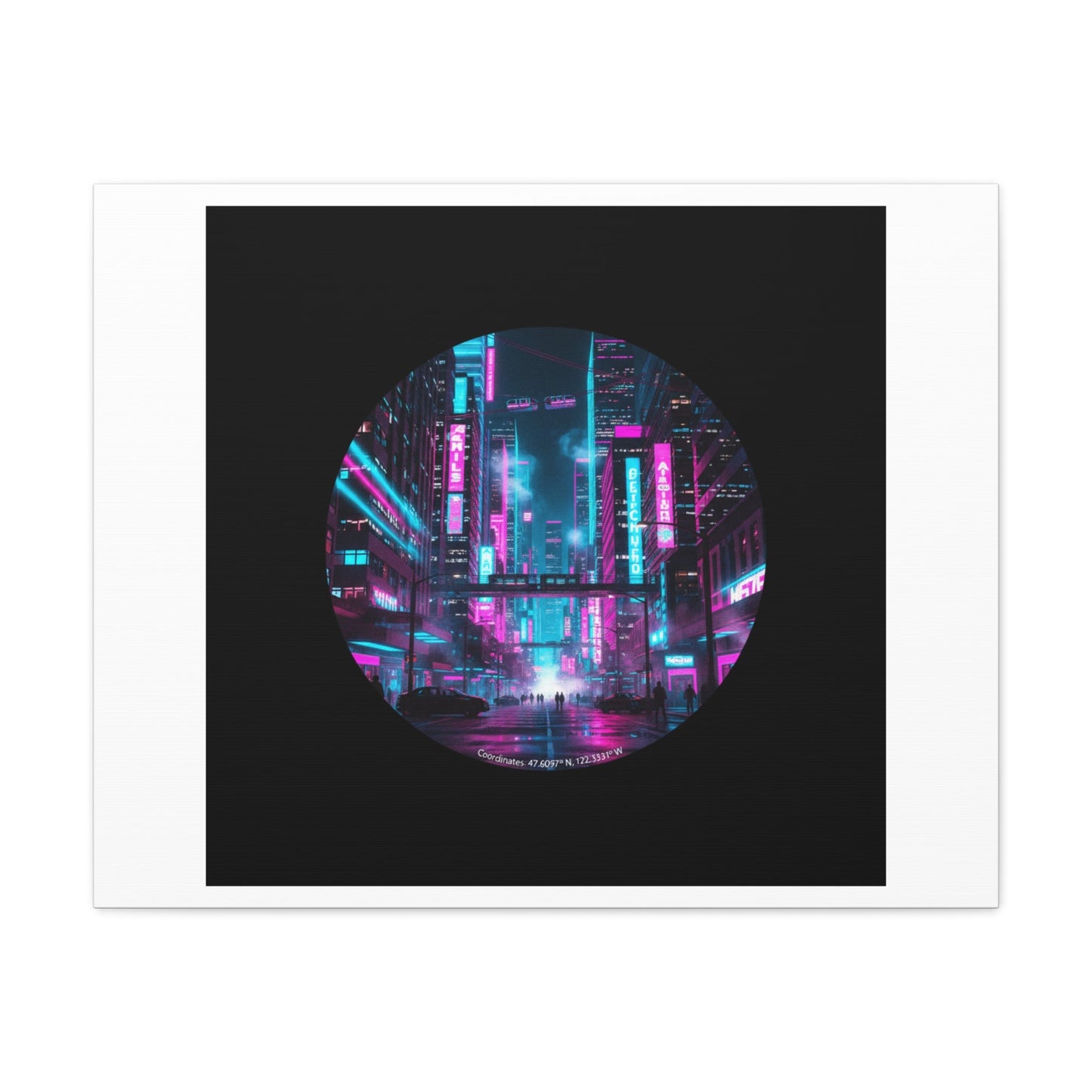 Neon Cyberpunk Cityscape Canvas | synthwave skyline, future city art