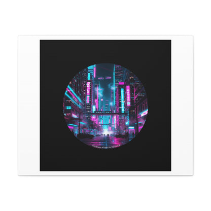 Neon Cyberpunk Cityscape Canvas | synthwave skyline, future city art