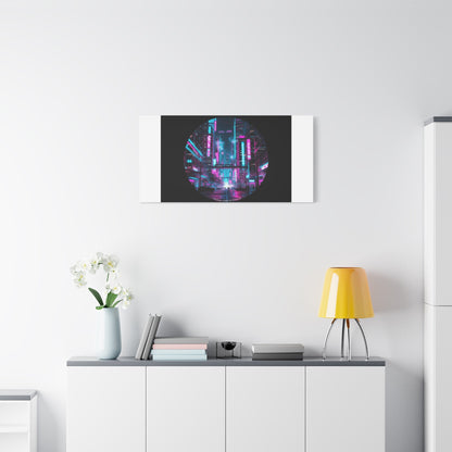 Neon Cyberpunk Cityscape Canvas | synthwave skyline, future city art