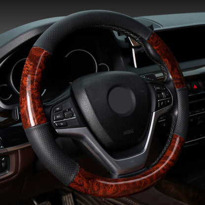 Non-Slip Steering Wheel Cover Compatible for - Breathable Imitation Wood with Red Wood Grain Pattern, Direct Fit Car Steering Grip (No Inner) - Interior Upgrade Wheel Cover