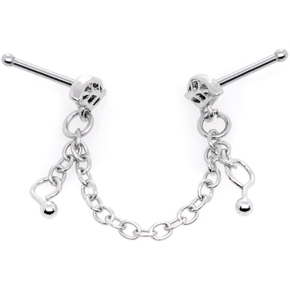20G 1/4 Autumn Fall Leaves Chain Dangle Double Nose Bone