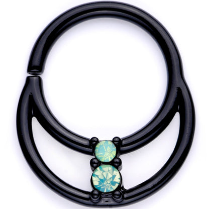 16G 3/8 Teal Faux Opal Black Anodized Horseshoe Closure Ring Set