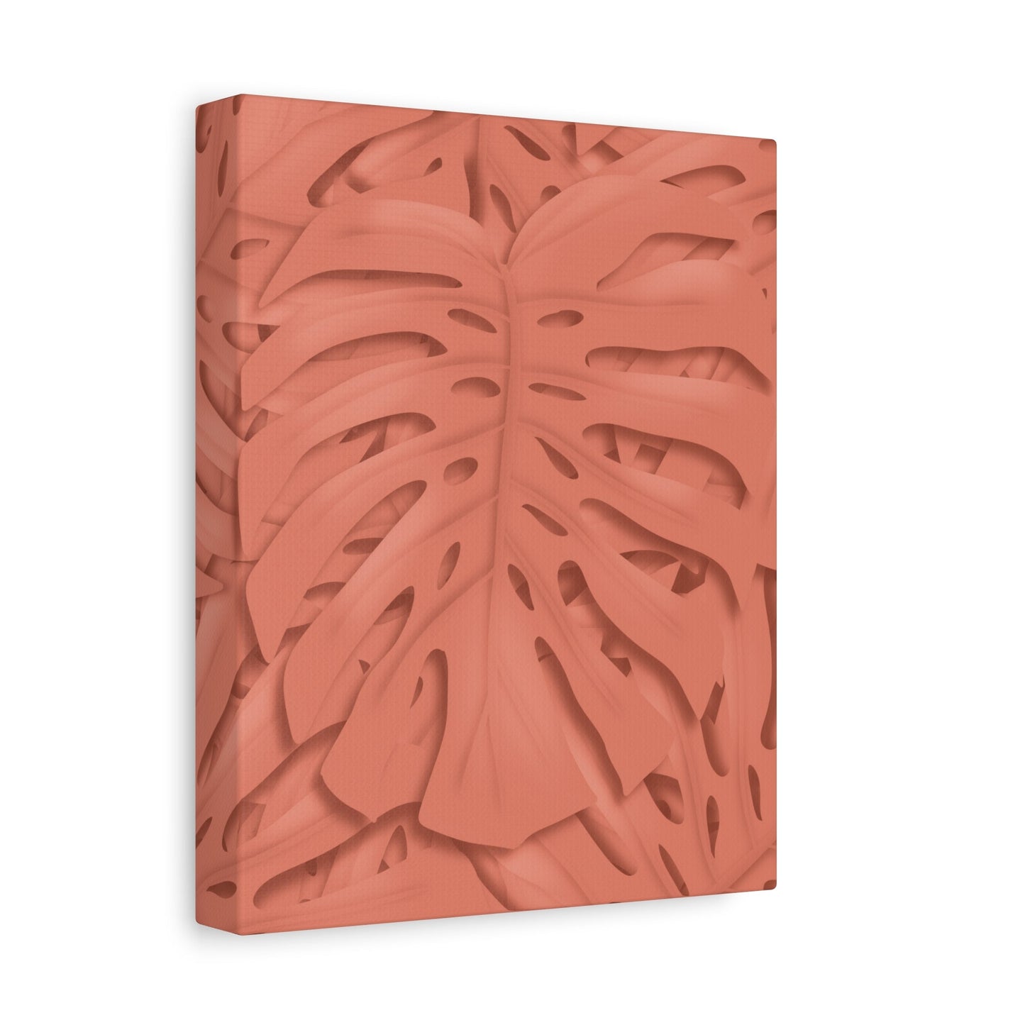 Coral Monstera Canvas Print – Botanical Wall Art