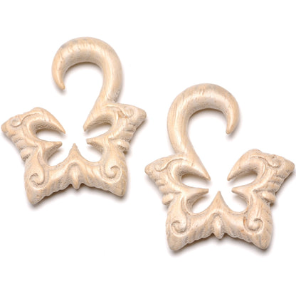 Organic Hand Carved Wood Lotus Flower Butterfly Hanger Plug Set 4mm to 10mm