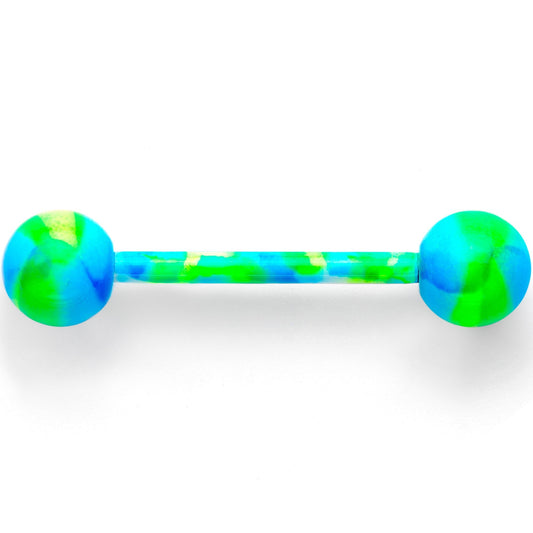 14G 5/8 Blue Green Camouflage Straight Barbell Tongue Ring