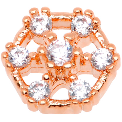 14G Clear Gem Rose Flower Tone Externally Threaded Dermal Anchor Top