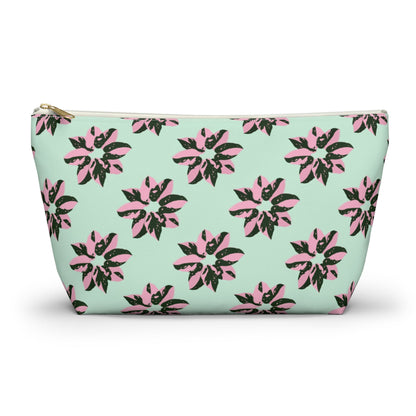 Pink Princess Philodendron Pattern Accessory Pouch – Makeup Bag With T-Bottom