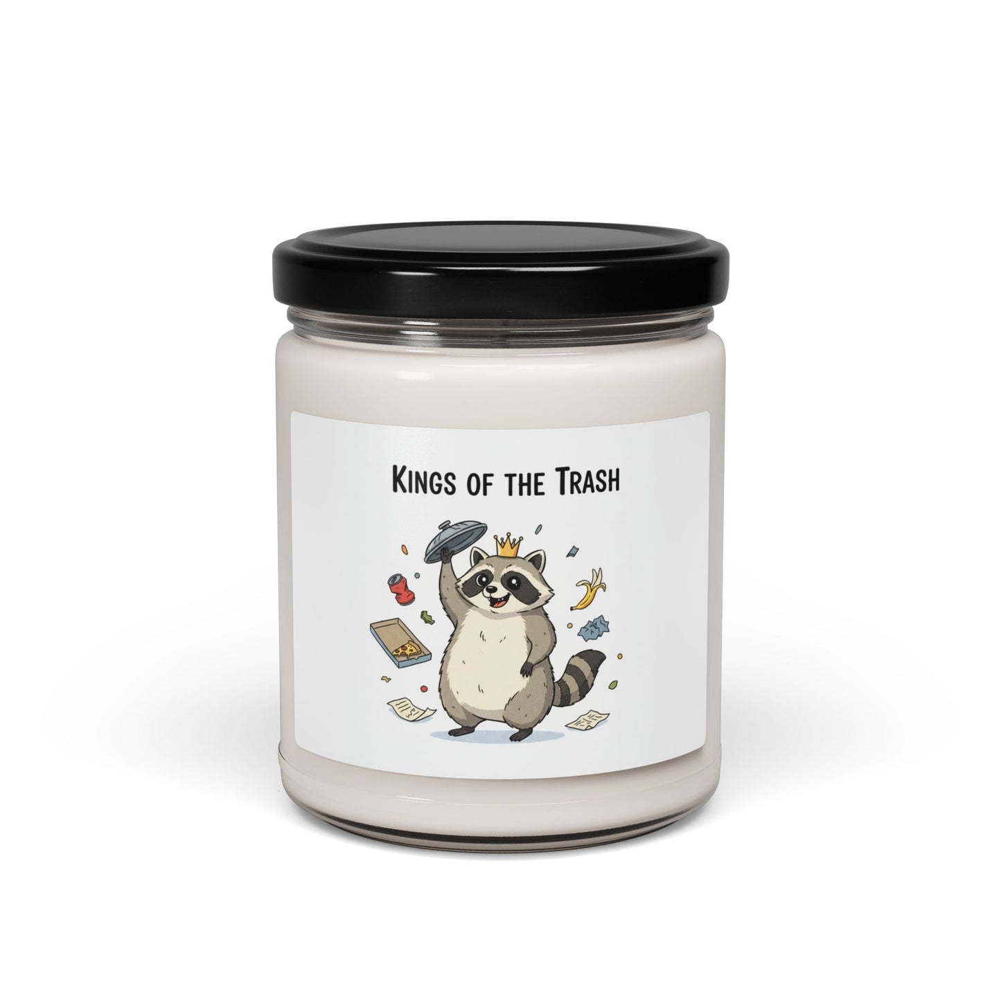 Kings of the Trash Raccoon Candle, soy jar | trash panda, doodle art