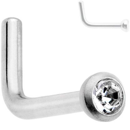 18G Grade 23 Titanium Press Fit CZ Micro Ball L Shaped Nose Ring