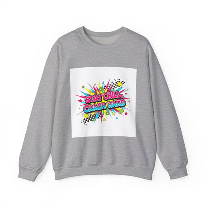 Stay Chill Crash Out Crewneck Sweatshirt | neon graffiti meltdown design