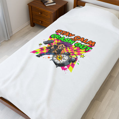 Stay Calm Crash Out Velveteen Blanket | neon skate graffiti, meltdown design