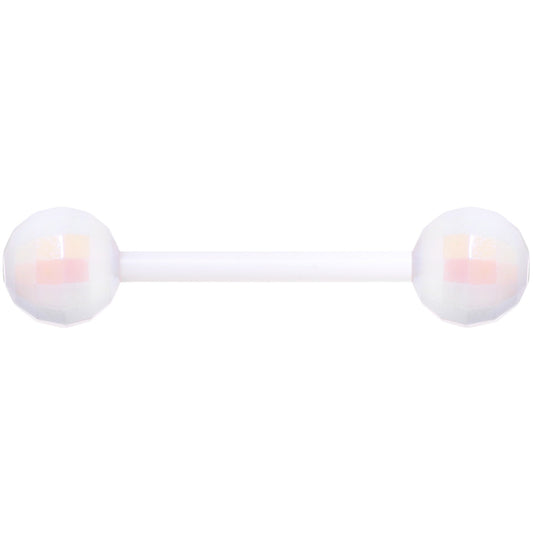 Flexible Acrylic Iridescent White Disco Ball Barbell Tongue Ring